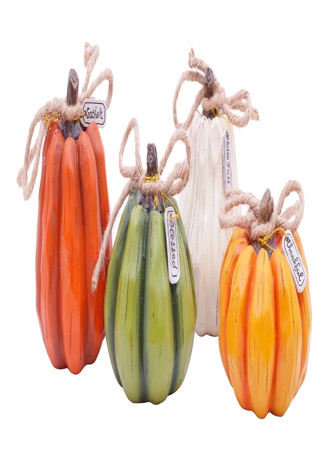 Etistta 4PCS Fall Harvest Pumpkin Figurine Tabletop Decor, 4 inch Polyresin Small Pumpkins Statue Decoration for Thanksgiving Home Decor - Image 1